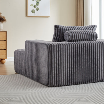 Grey Corduroy Sofa Lounge Chair with 2 Pillows
