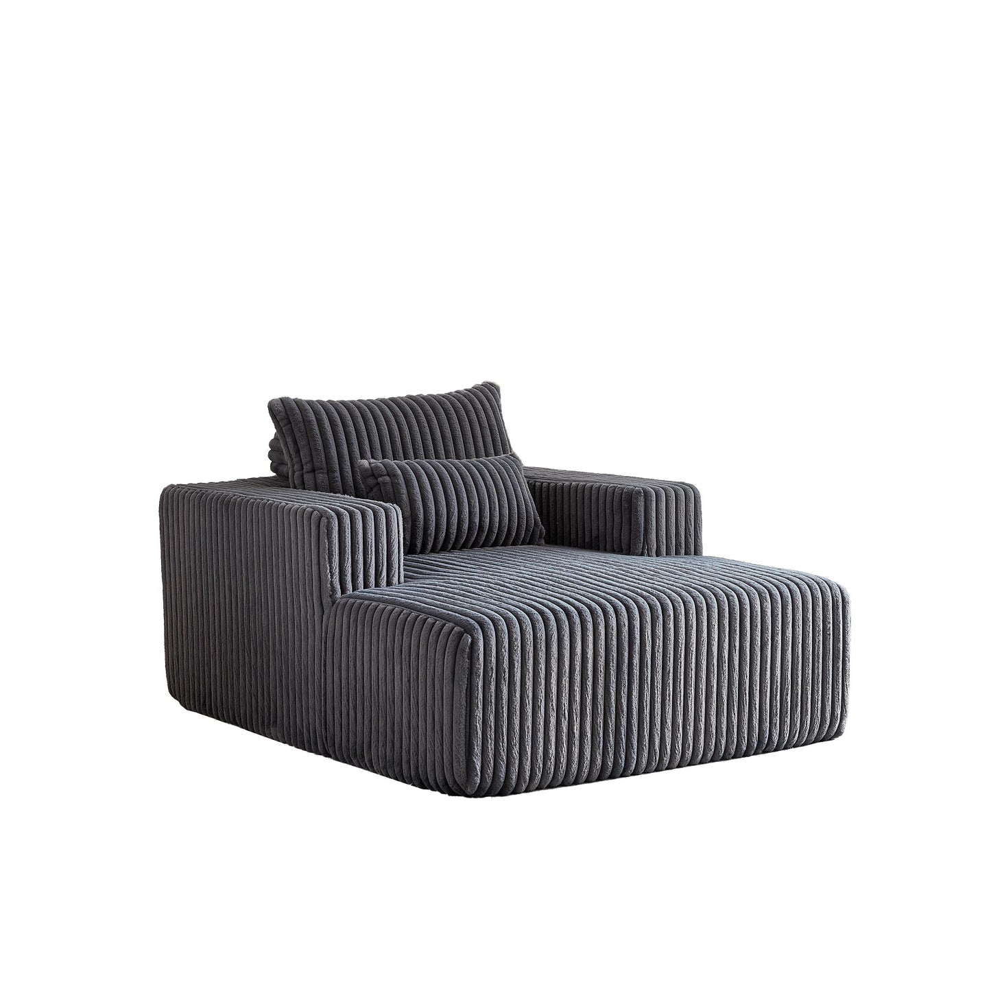 Grey Corduroy Sofa Lounge Chair with 2 Pillows