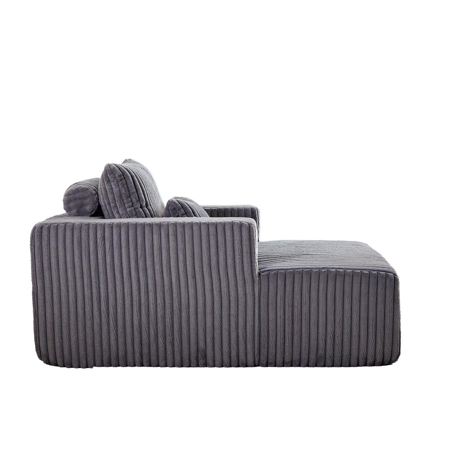 Grey Corduroy Sofa Lounge Chair with 2 Pillows