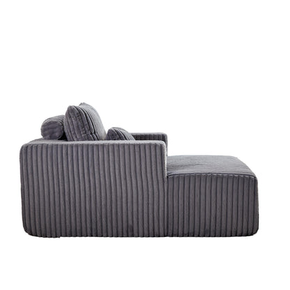 Grey Corduroy Sofa Lounge Chair with 2 Pillows