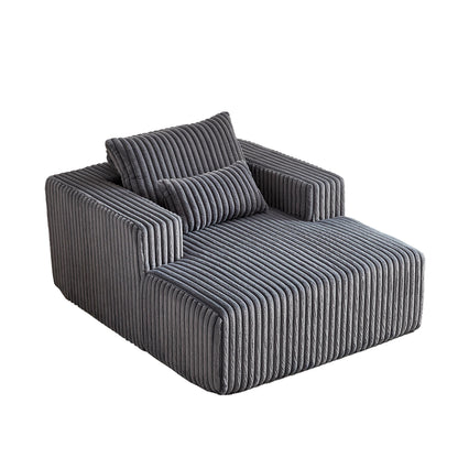 Grey Corduroy Sofa Lounge Chair with 2 Pillows