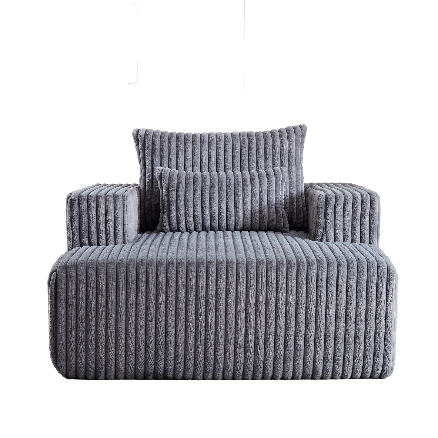 Grey Corduroy Sofa Lounge Chair with 2 Pillows
