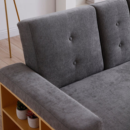 Grey Cotton Linen Convertible Sleeper Sofa with Storage