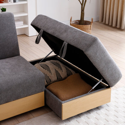 Grey Cotton Linen Convertible Sleeper Sofa with Storage