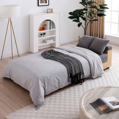 Grey Cotton Linen Convertible Sleeper Sofa with Storage