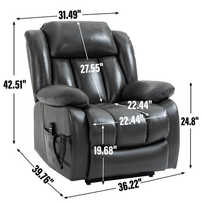 Grey Dual Motor Lift Recliner with 180Â° Recline, 8-Point Massage, Heated Lumbar Support, and 350 lb Capacity