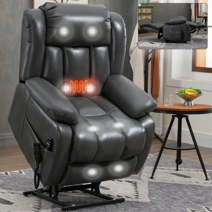 Grey Dual Motor Lift Recliner with 180Â° Recline, 8-Point Massage, Heated Lumbar Support, and 350 lb Capacity