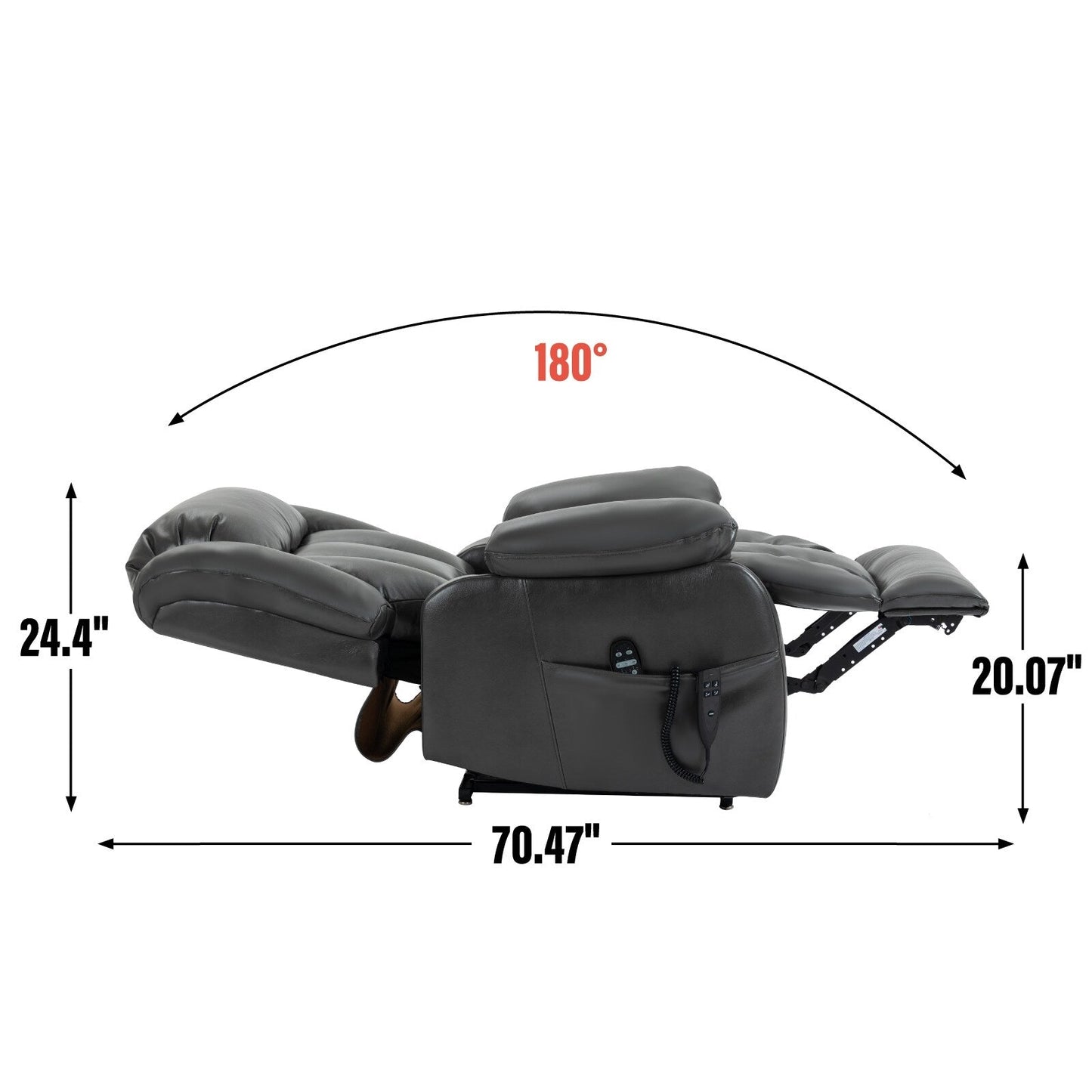 Grey Dual Motor Power Lift Recliner Chair with 180° Recline, 8-Point Vibration Massage, Lumbar Heating, and 350 LB Capacity