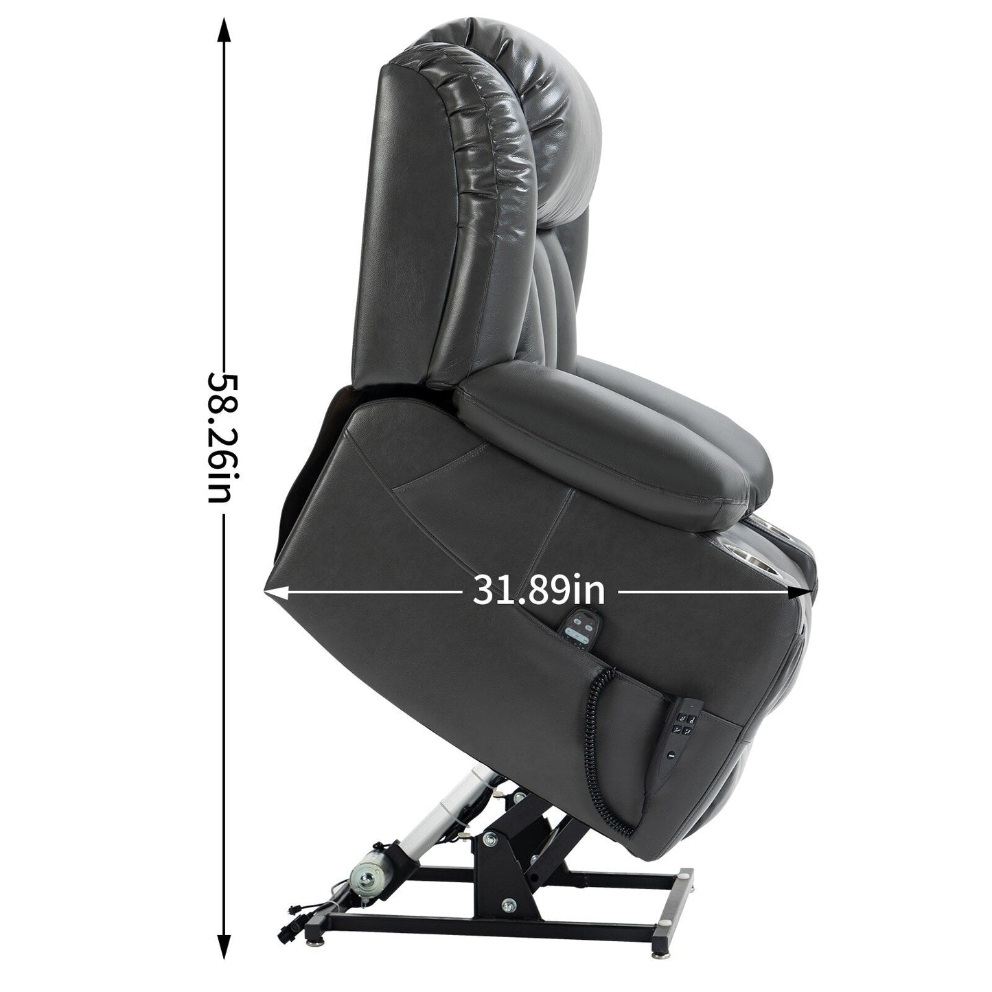 Grey Dual Motor Power Lift Recliner Chair with 8-Point Massage, Lumbar Heat, Stainless Steel Cup Holders, and Side Pockets