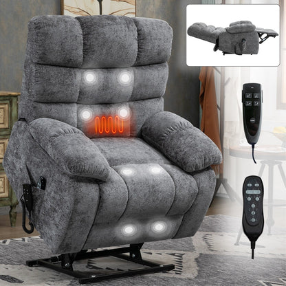 Grey Dual Motor Power Lift Recliner Chair with Heat & Massage, Infinite Position and Remote Control, Up to 350 lbs Capacity
