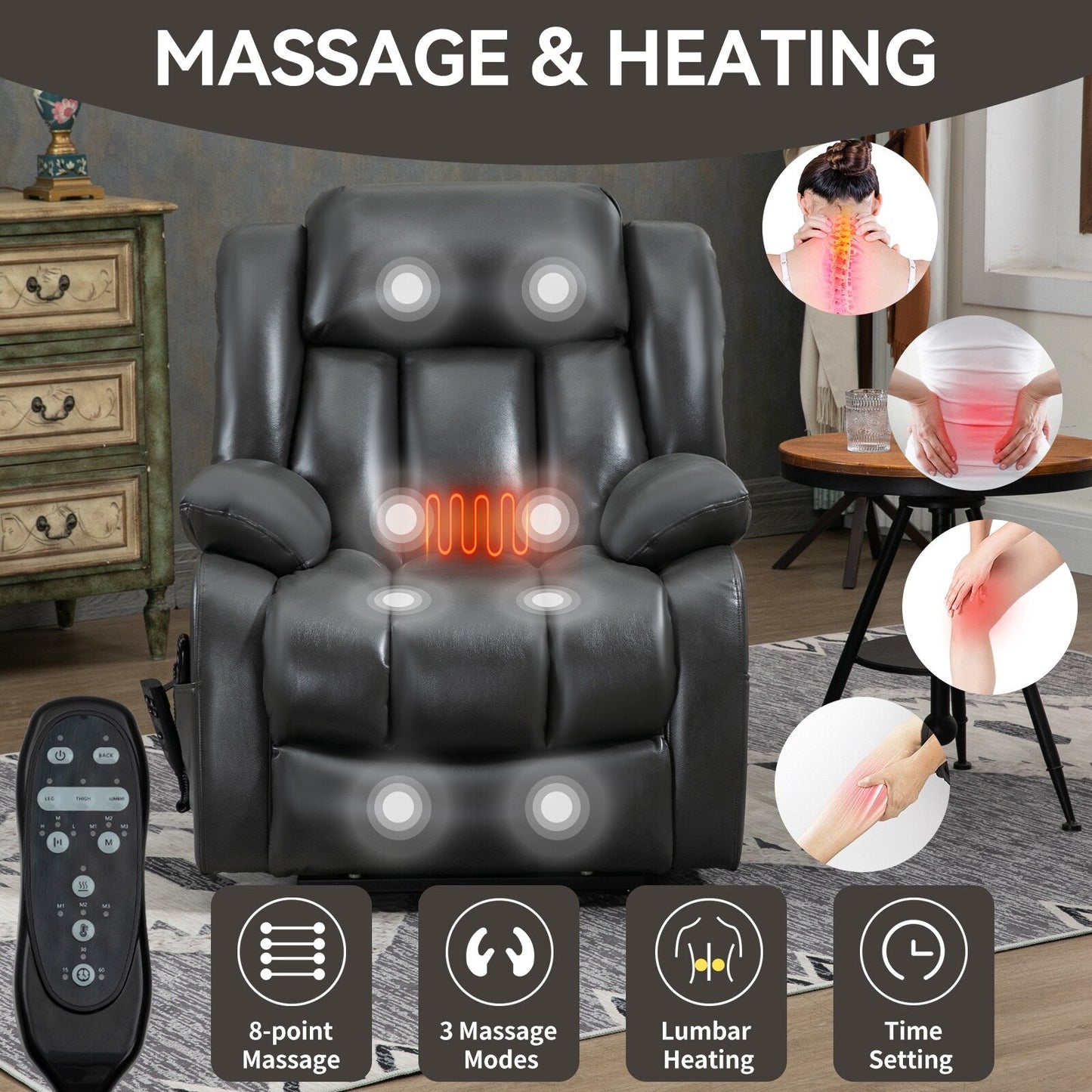 Grey Dual Motor Power Lift Recliner with 180Â° Recline & Heat