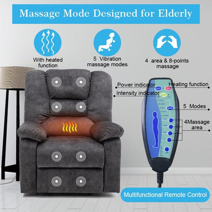 Grey Electric Lift Recliner with Infinite Positioning, Remote Control, Massage, and Heating Features