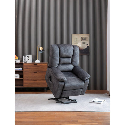 Grey Electric Lift Recliner with Infinite Positioning, Remote Control, Massage, and Heating Features