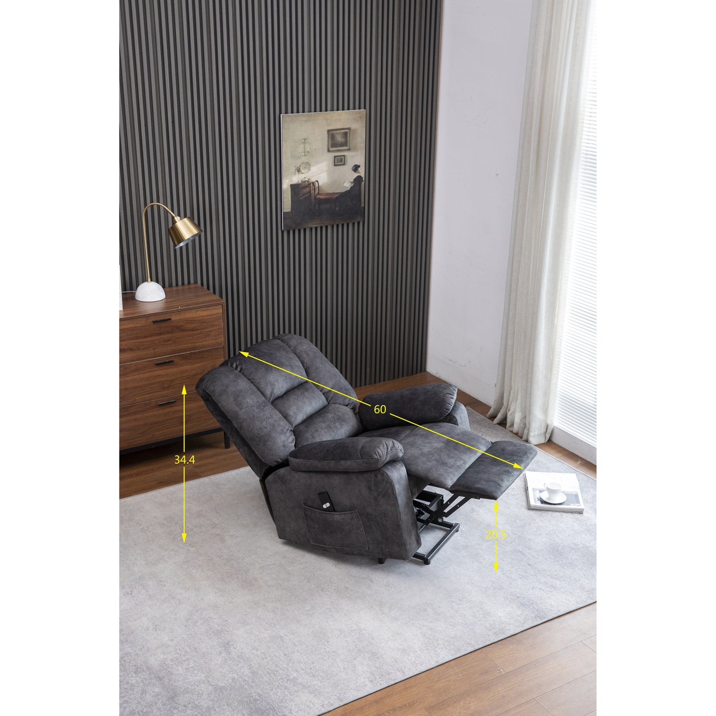 Grey Electric Lift Recliner with Infinite Positioning, Remote Control, Massage, and Heating Features