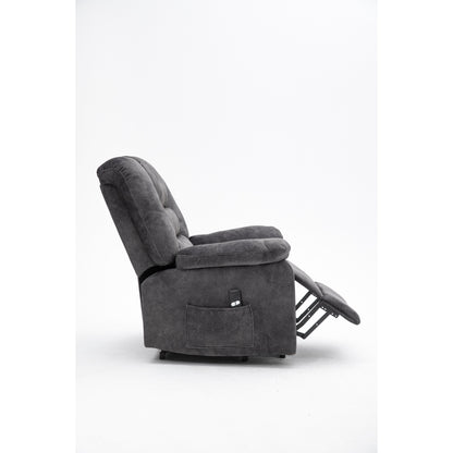 Grey Electric Lift Recliner with Infinite Positioning, Remote Control, Massage, and Heating Features