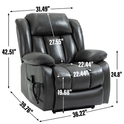 Grey Electric Power Lift Recliner Chair with Dual Motor, Infinite Position Adjustment, Massage & Heat, Supports Up to 350 lbs