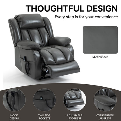 Grey Electric Power Lift Recliner Chair with Dual Motor, Infinite Position Adjustment, Massage & Heat, Supports Up to 350 lbs