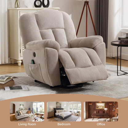 Grey Electric Power Lift Recliner with Heating, Massage, Infinite Positions, USB Charging, and Convenient Side Pockets