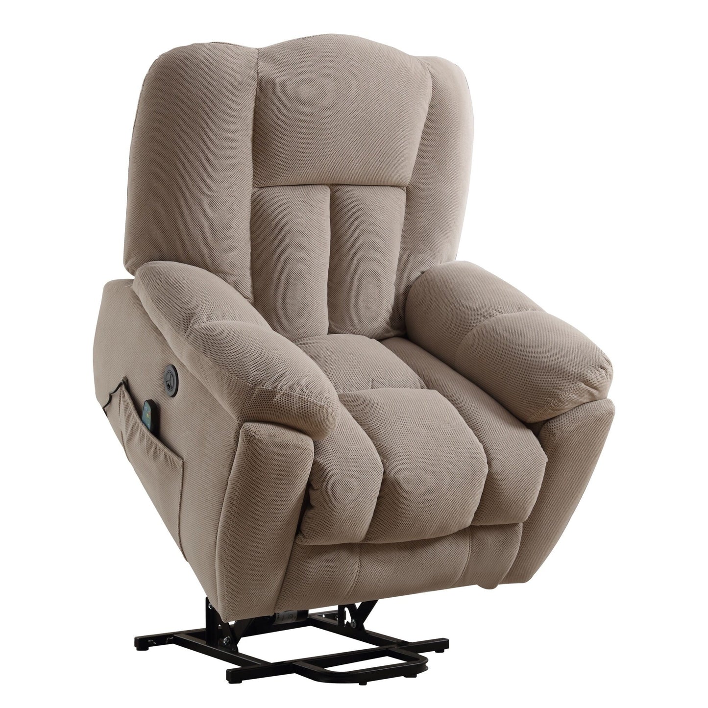 Grey Electric Power Lift Recliner with Heating, Massage, Infinite Positions, USB Charging, and Convenient Side Pockets