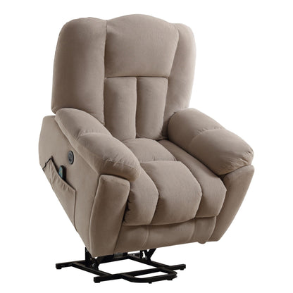 Grey Electric Power Lift Recliner with Heating, Massage, Infinite Positions, USB Charging, and Convenient Side Pockets