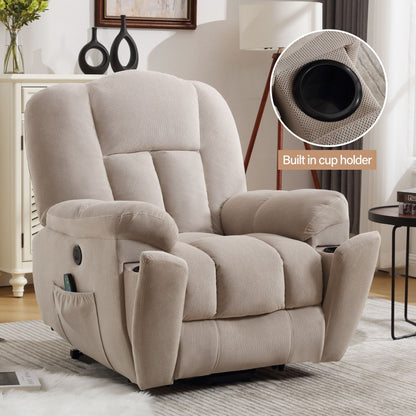 Grey Electric Power Lift Recliner with Heating, Massage, Infinite Positions, USB Charging, and Convenient Side Pockets