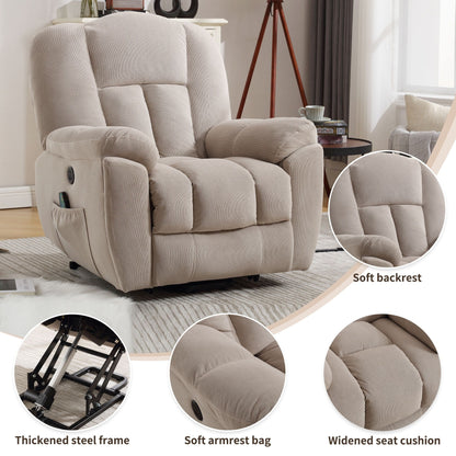 Grey Electric Power Lift Recliner with Heating, Massage, Infinite Positions, USB Charging, and Convenient Side Pockets