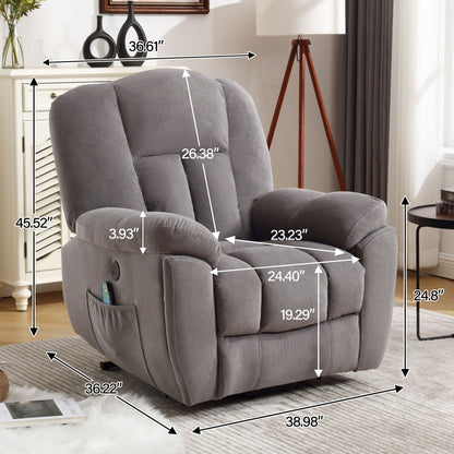 Grey Electric Power Lift Recliner with Heating, Massage, Infinite Positions, USB Charging, and Convenient Side Pockets