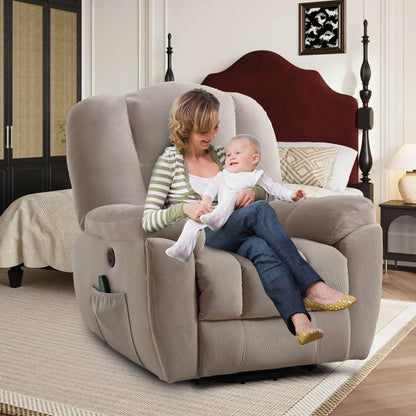 Grey Electric Power Lift Recliner with Heating, Massage, Infinite Positions, USB Charging, and Convenient Side Pockets