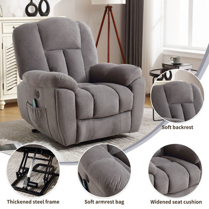 Grey Electric Power Lift Recliner with Heating, Massage, Infinite Positions, USB Charging, and Convenient Side Pockets