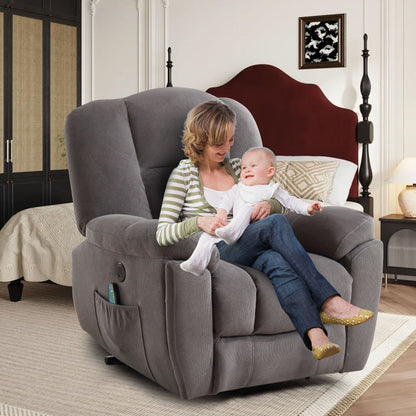 Grey Electric Power Lift Recliner with Heating, Massage, Infinite Positions, USB Charging, and Convenient Side Pockets