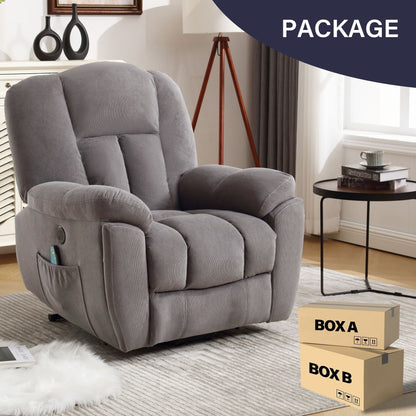 Grey Electric Power Lift Recliner with Heating, Massage, Infinite Positions, USB Charging, and Convenient Side Pockets