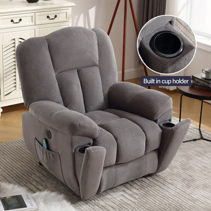 Grey Electric Power Lift Recliner with Heating, Massage, Infinite Positions, USB Charging, and Convenient Side Pockets