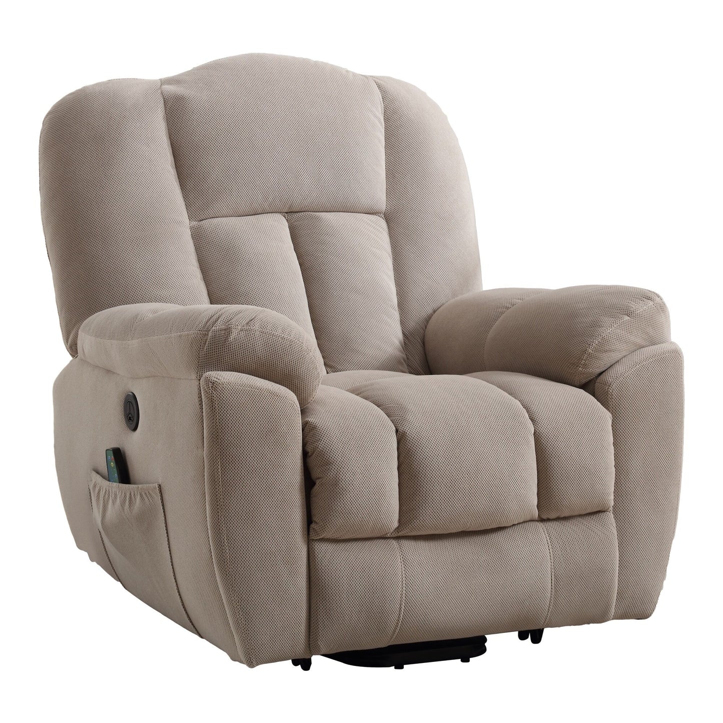 Grey Electric Power Lift Recliner with Heating, Massage, Infinite Positions, USB Charging, and Convenient Side Pockets