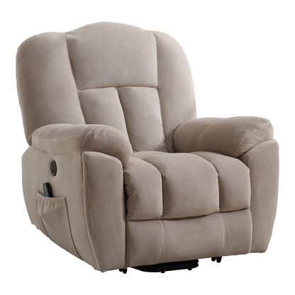 Grey Electric Power Lift Recliner with Heating, Massage, Infinite Positions, USB Charging, and Convenient Side Pockets