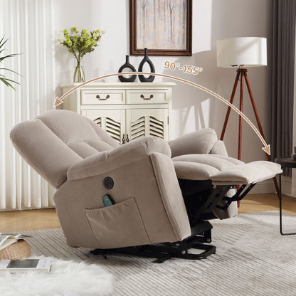 Grey Electric Power Lift Recliner with Heating, Massage, Infinite Positions, USB Charging, and Convenient Side Pockets