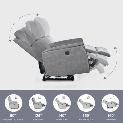 Grey Electric Recliner Chair with USB Charging, Comfortable Seating, and Side Control Panel for Living Room Relaxation