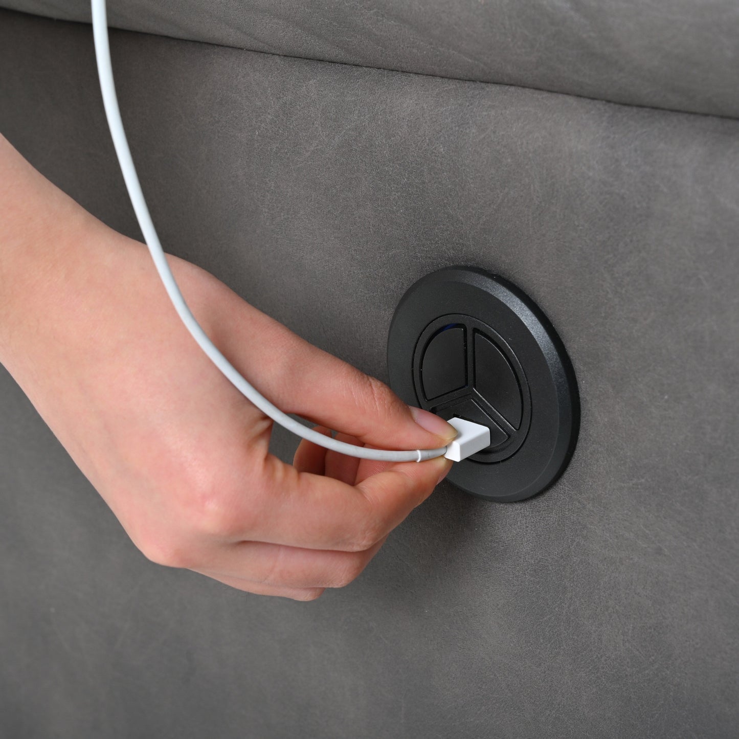 Grey Electric Recliner Chair with USB Charging, Comfortable Seating, and Side Control Panel for Living Room Relaxation