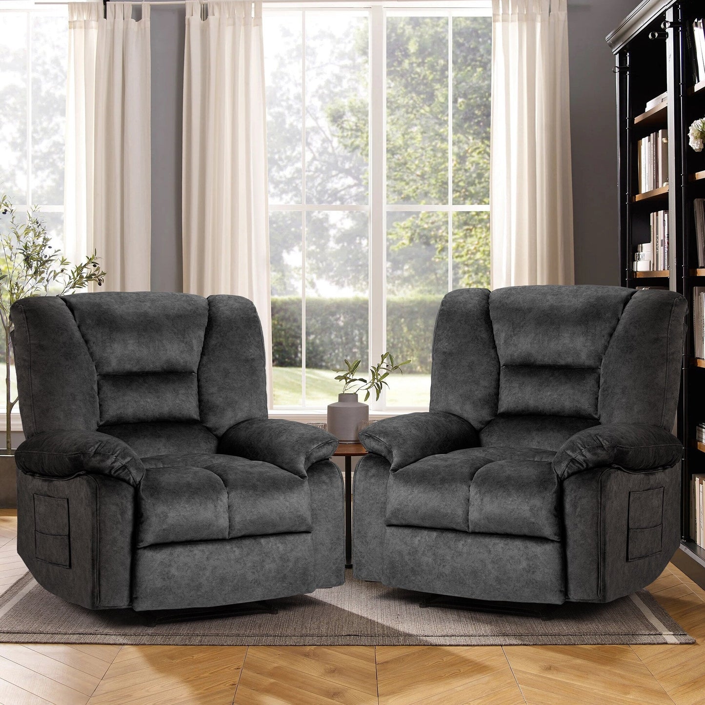 Grey Extra-Wide Recliner Sofa Chair with Full-Body Massage and Lumbar Heating, Sturdy Heavy-Duty Frame, and Adjustable Recline