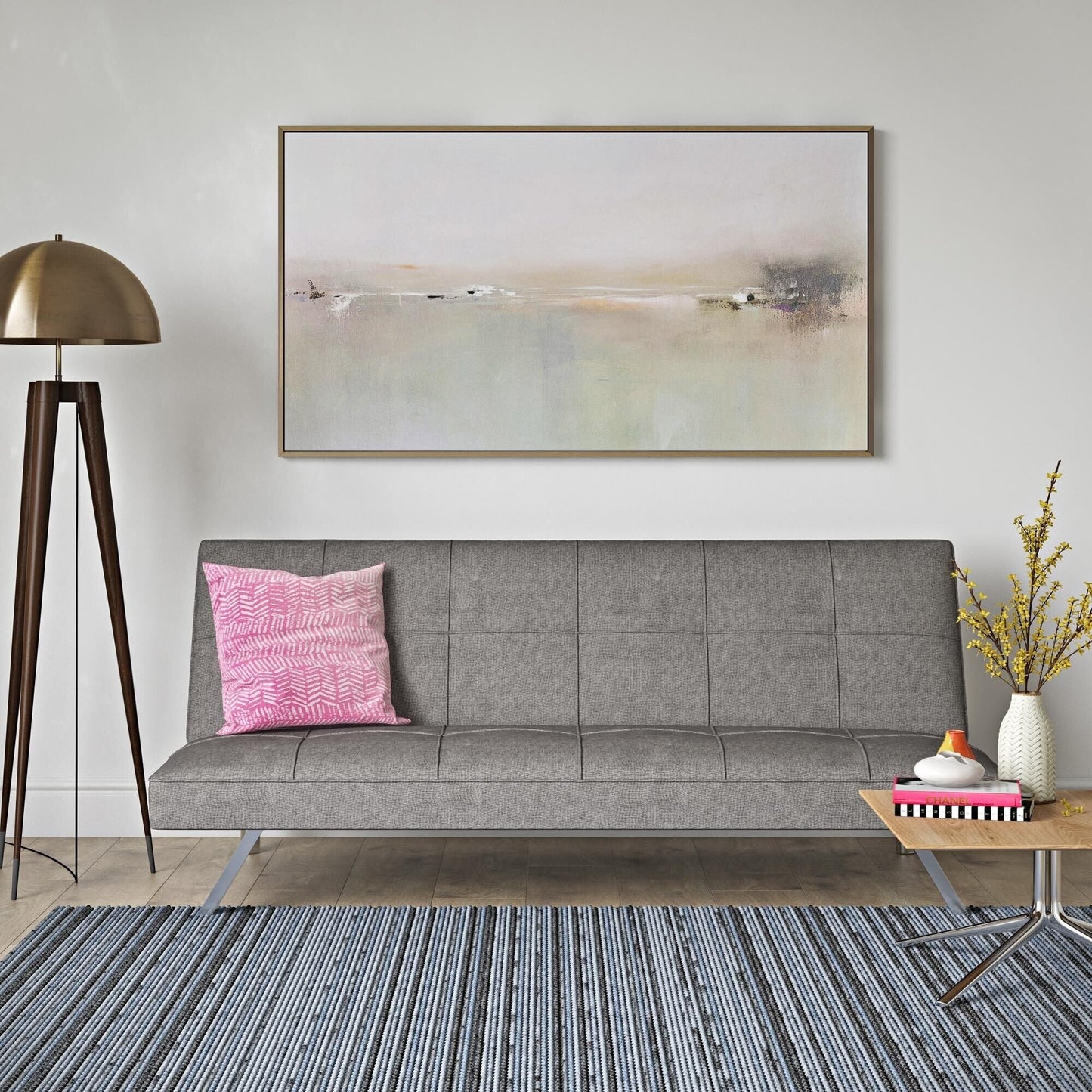 Grey Fabric Loveseat Sofa Bed with Metal Frame