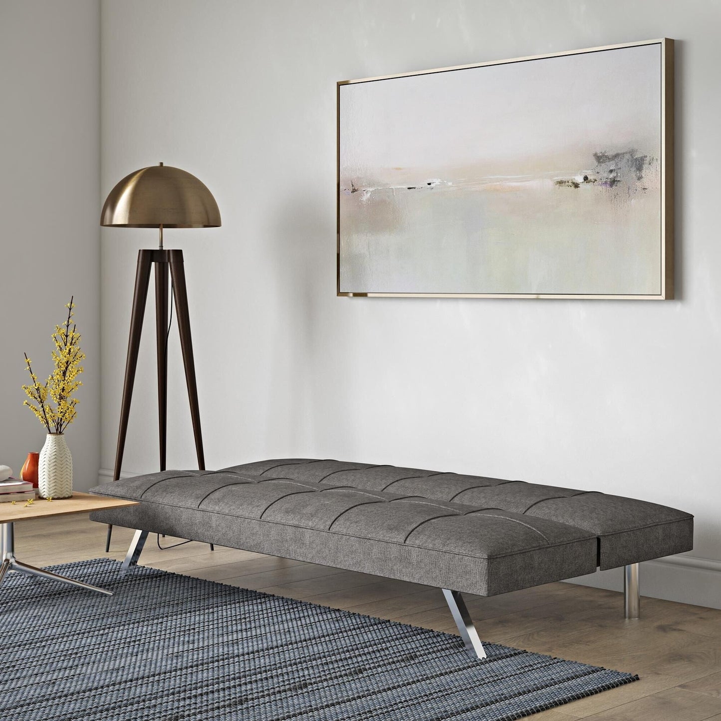 Grey Fabric Loveseat Sofa Bed with Metal Frame