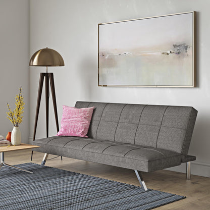 Grey Fabric Loveseat Sofa Bed with Metal Frame