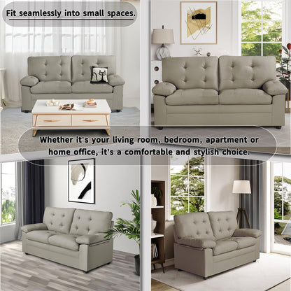 Grey Faux Leather 3-seater Tufted Apartment Sofa