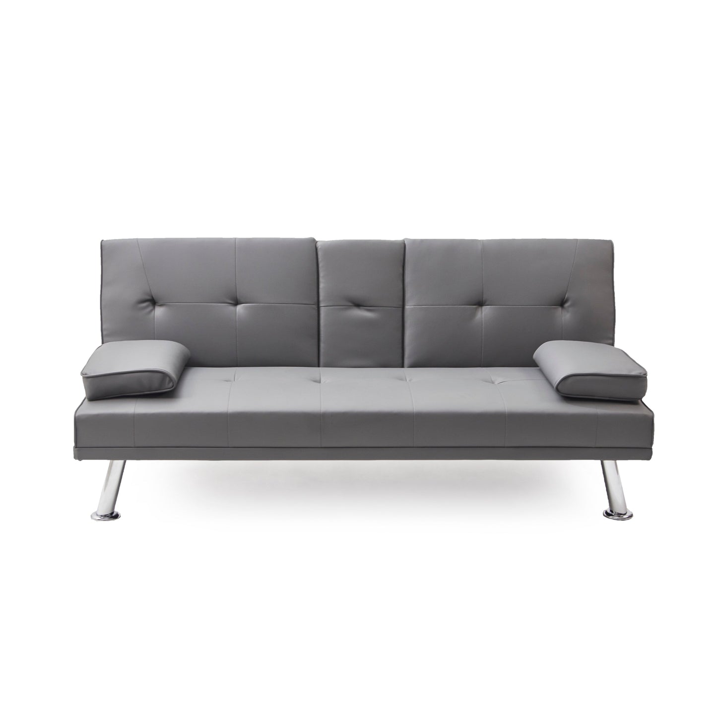 Grey Faux Leather Loveseat Sofa Bed with Cup Holder