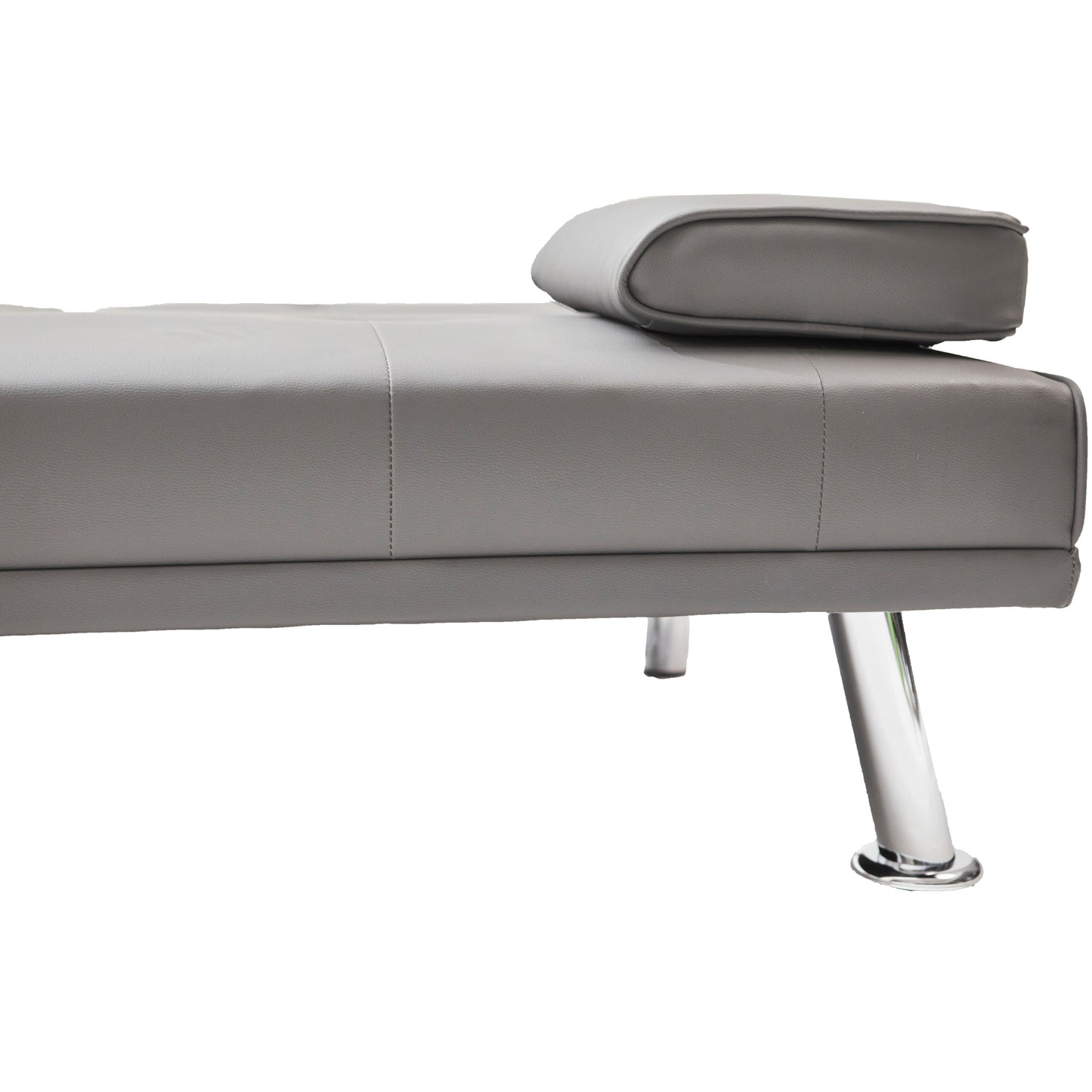 Grey Faux Leather Loveseat Sofa Bed with Cup Holder