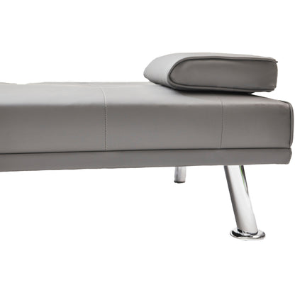 Grey Faux Leather Loveseat Sofa Bed with Cup Holder