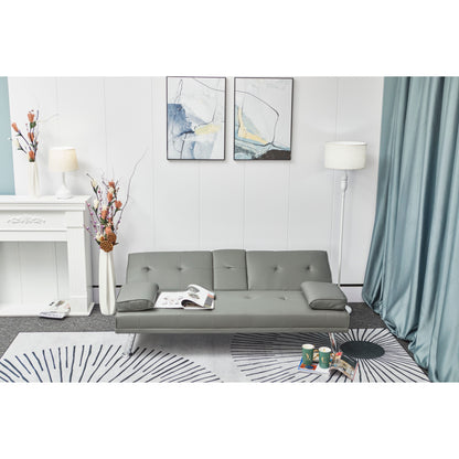 Grey Faux Leather Loveseat Sofa Bed with Cup Holder
