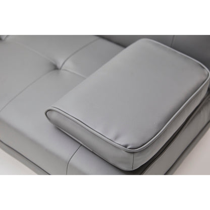 Grey Faux Leather Loveseat Sofa Bed with Cup Holder