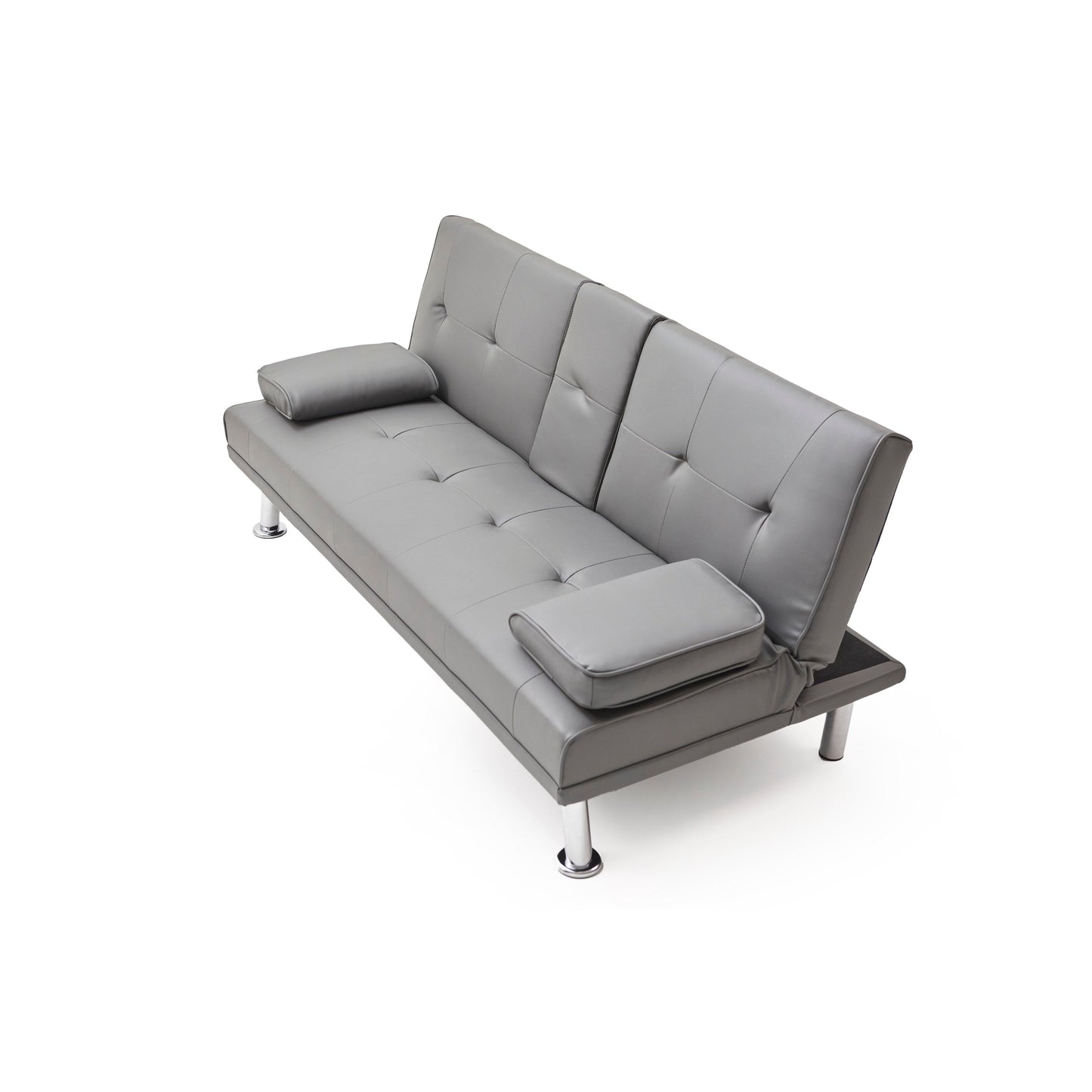 Grey Faux Leather Loveseat Sofa Bed with Cup Holder