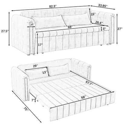 Grey Foam Pull-Out 3-seater Sleeper Sofa Bed with Drawers