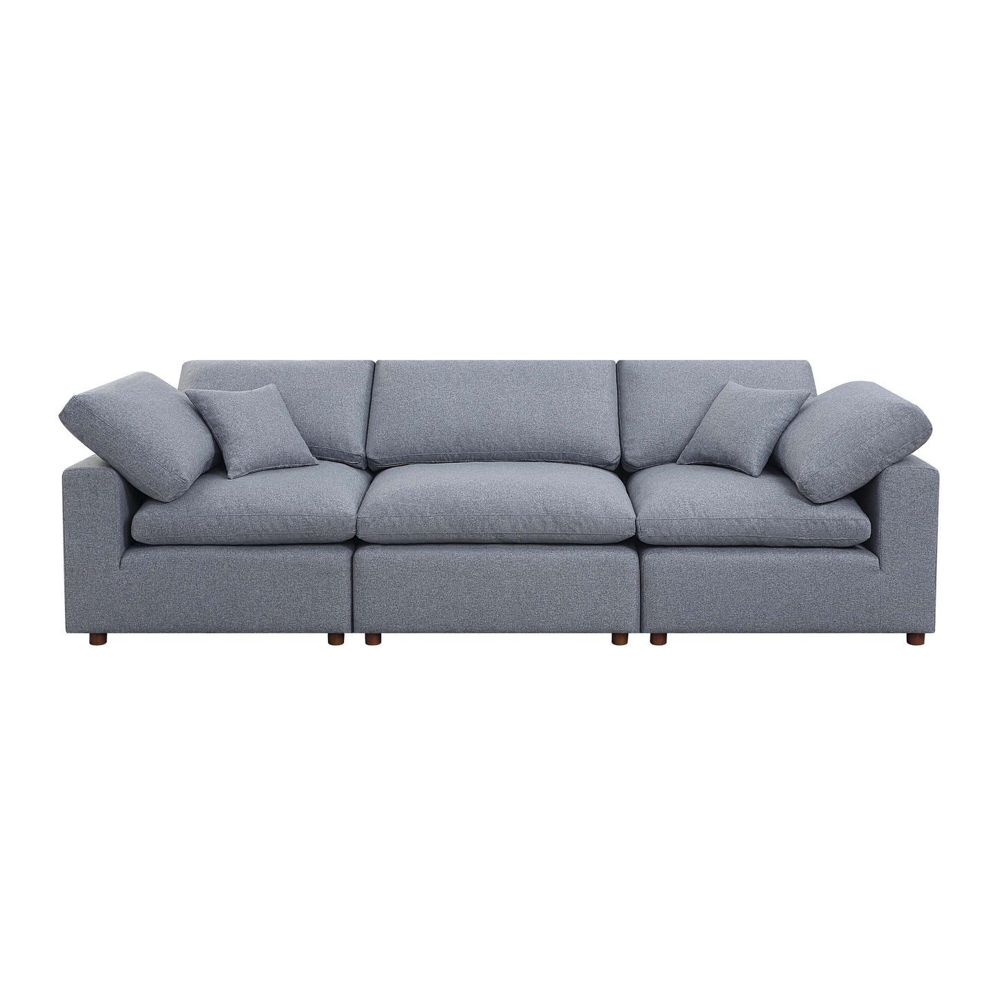 Grey Linen 3-seater Modular Sectional Sofa with Pillows